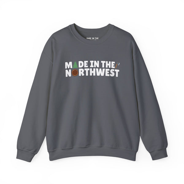 Northwest Woodlands cozy sweatshirt featuring 'Made in the Northwest' with nature-themed graphics.