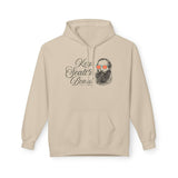 Keep Seattle Beard Hoodie featuring a vintage design of a bearded man in shades on a cream-colored sweatshirt.