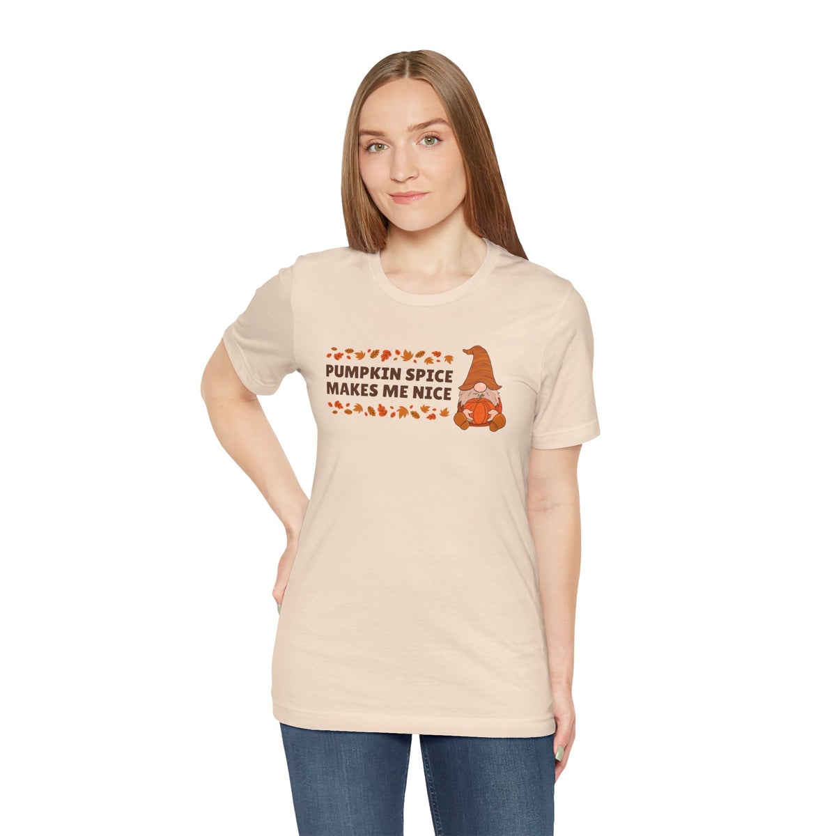 Pumpkin Spice Makes Me Nice Fall Gnome Premium Soft Tee