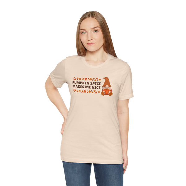 Pumpkin Spice Makes Me Nice Fall Gnome Premium Soft Tee