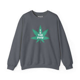 Charcoal sweatshirt featuring bold 'I ❤️ THE PNW' with marijuana leaf graphic, perfect for Pacific Northwest fans.