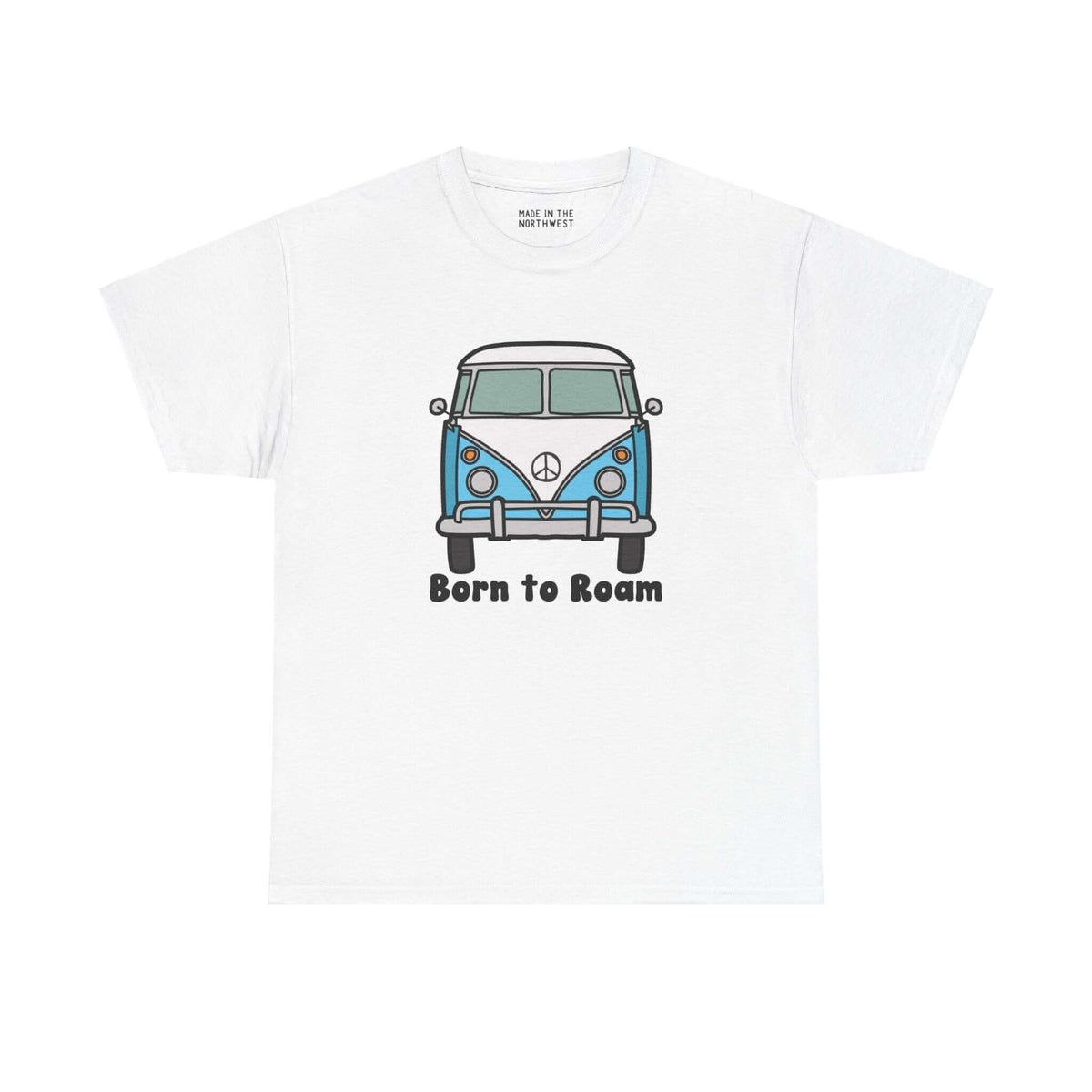 Born to Roam athletic tee with classic vanagon bus and peace sign, perfect for nomadic lifestyle enthusiasts.