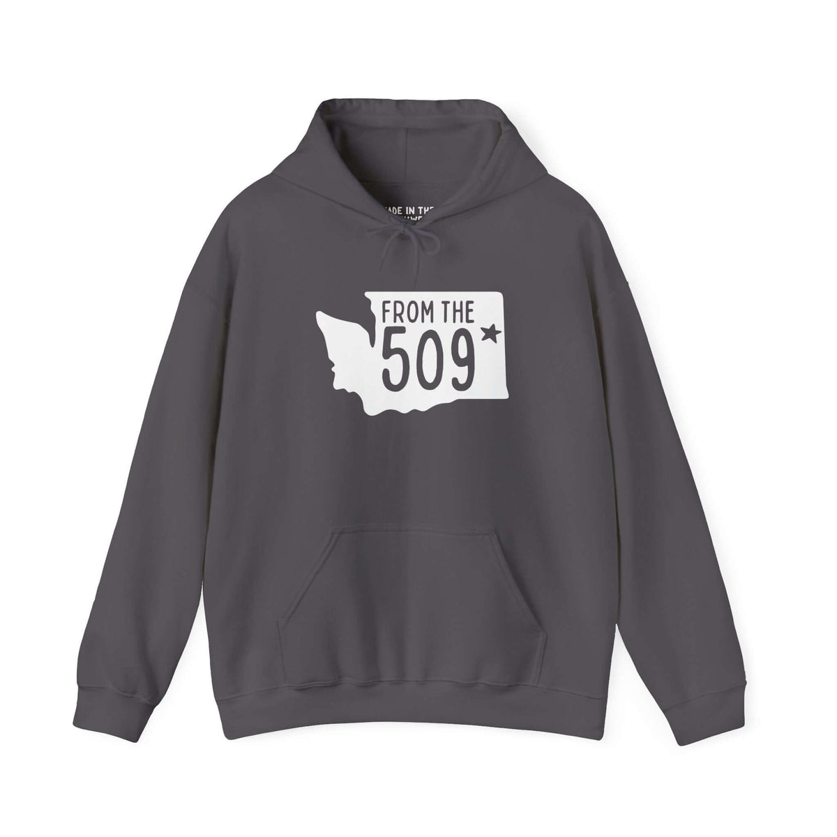From the 509 Spokane hoodie with Washington state silhouette and star marking Spokane in bold text.