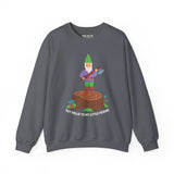 Playful sweatshirt featuring a gnome with an axe, inspired by Scarface's 'Say hello to my little friend' quote.