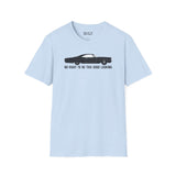 No Right to Be This Good Looking car softstyle T-shirt featuring a classic 1965 Pontiac Bonneville design in light blue.