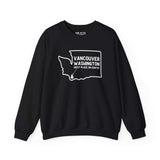 Vancouver Washington sweatshirt with state outline and tree icon, celebrating Pacific Northwest charm and hometown pride.