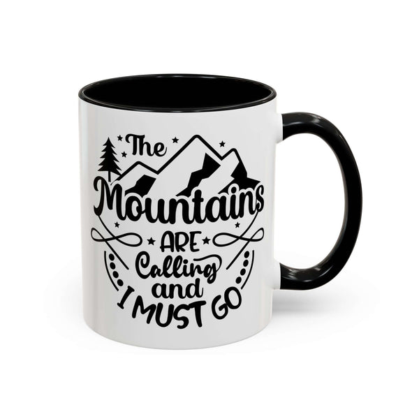 The Mountains Are Calling and I Must Go Mug with snow-capped mountains and a nature-inspired design.