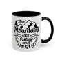 The Mountains Are Calling and I Must Go Mug with snow-capped mountains and a nature-inspired design.