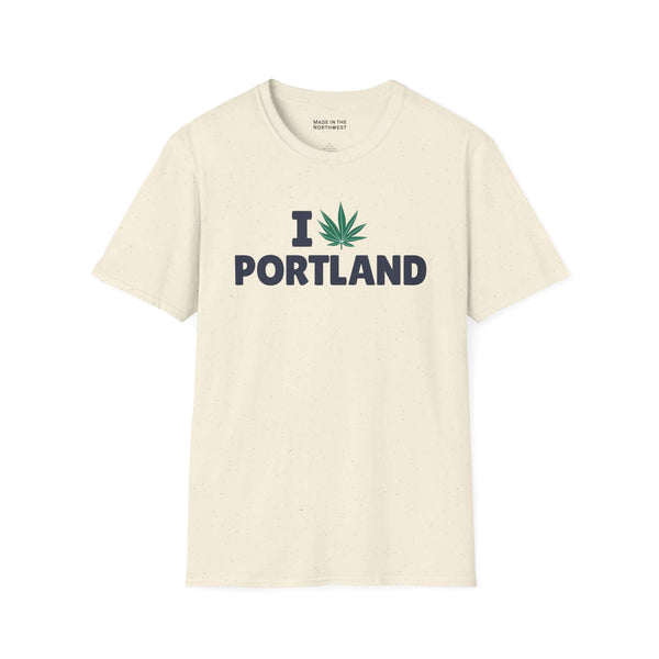 I Marijuana Portland T Shirt featuring a clean graphic design of "I [marijuana leaf] PORTLAND".