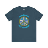 Kind People Are My People premium soft tee with floral peace sign design, promoting love and positivity.