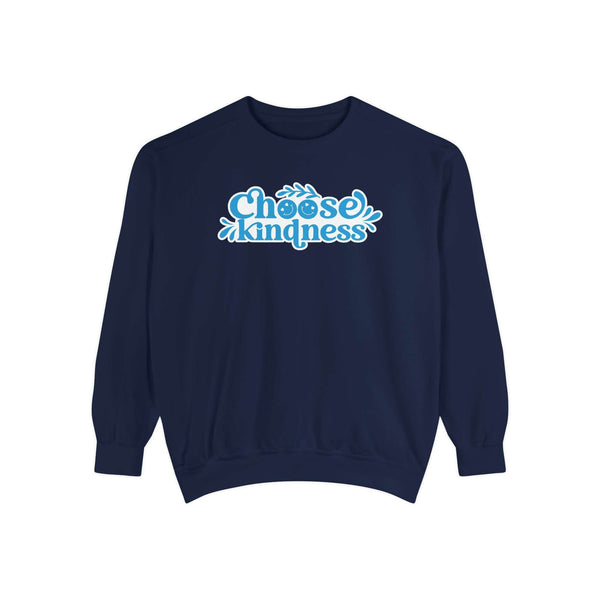 Choose Kindness Sweatshirt in navy blue with vibrant graphic design emphasizes the message of kindness.