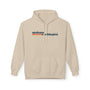 Retro Spokane Hoodie featuring minimalist design with Spokane, Washington graphic in warm retro stripes.