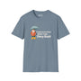 People in Portland Don't Tan, They Rust Softstyle T-Shirt in blue with a cartoon character holding an umbrella.