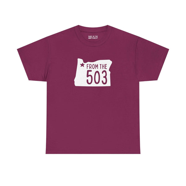 Maroon Oregon State Athletic Tee featuring 'From the 503' and Portland star design.