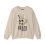 Death Before Decaf skull mug sweatshirt for coffee enthusiasts, featuring a bold design ideal for caffeine lovers.