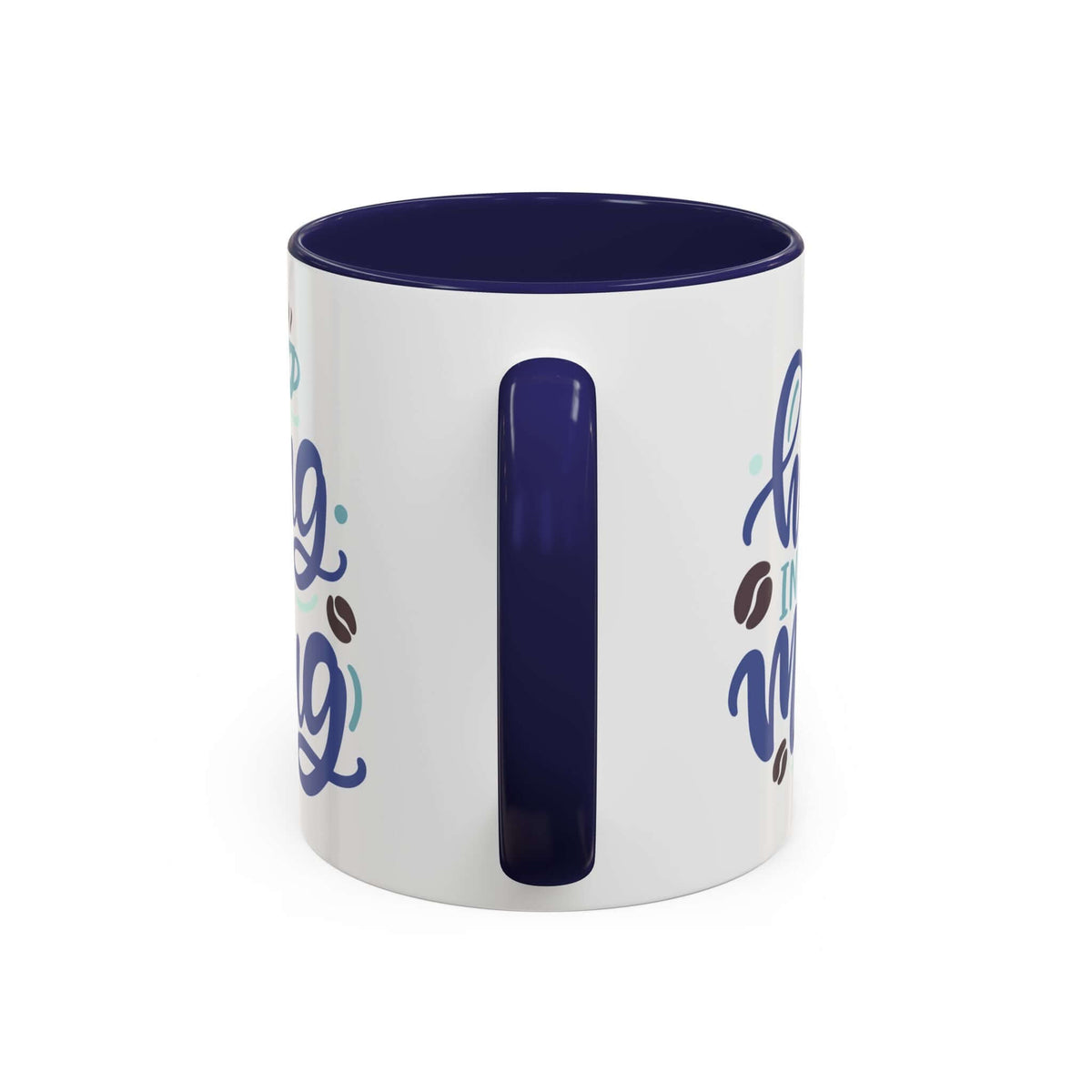 Hug in a Mug Coffee Mug with playful design and navy interior, perfect for cozy morning rituals.