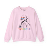 Pink sweatshirt featuring line art of George Washington in rainbow glasses with 