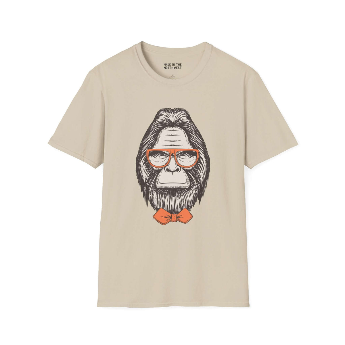 Gentleman of the Woods Bigfoot softstyle t-shirt featuring a sophisticated Sasquatch with glasses and bowtie.