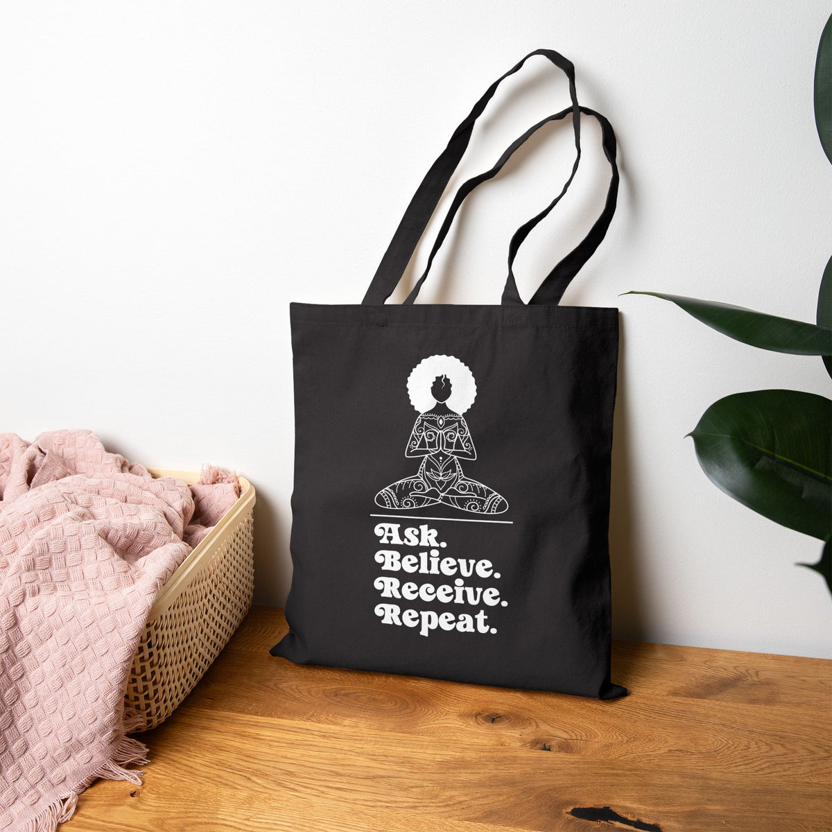 Ask Believe Receive Repeat Cotton Canvas Tote Bag