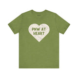 Green t-shirt featuring a heart-shaped map with 