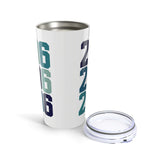 206 Area Code Coffee Tumbler featuring Seattle's area code in blue, perfect for hot or cold beverages.
