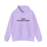 Chill Tacoma Mom hoodie in lavender color, perfect for cozy outings and city pride.