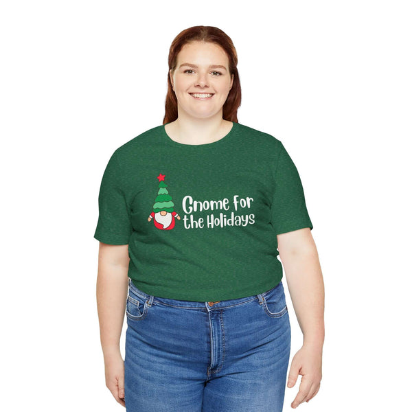Gnome for the Holidays premium soft tee featuring a festive gnome design, perfect for holiday celebrations, in unisex sizing.