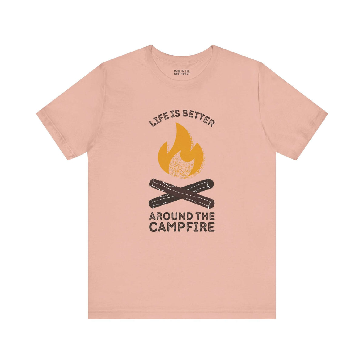 Cozy Campfire Chronicles Premium Soft Tee with campfire design, perfect for outdoor lovers and campers.
