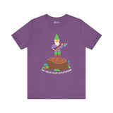 Purple t-shirt featuring a cartoon gnome on a stump with the text 'Say Hello to My Little Friend'.