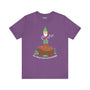 Purple t-shirt featuring a cartoon gnome on a stump with the text 'Say Hello to My Little Friend'.