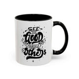 See the Good in Yourself and Others Mug with black and white design featuring uplifting text.
