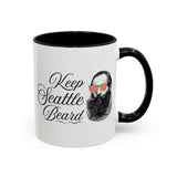 Keep Seattle Beard Ceramic Coffee Mug featuring a vintage bearded man with funky sunglasses.