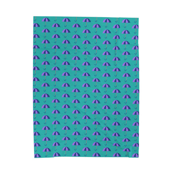 Rain & Runways Umbrella Pattern PNW Lightweight Cozy Blanket featuring vibrant umbrella designs.