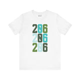Two-Oh-Six Pop Premium Soft Tee featuring vibrant 206 design in green and teal on a white background.