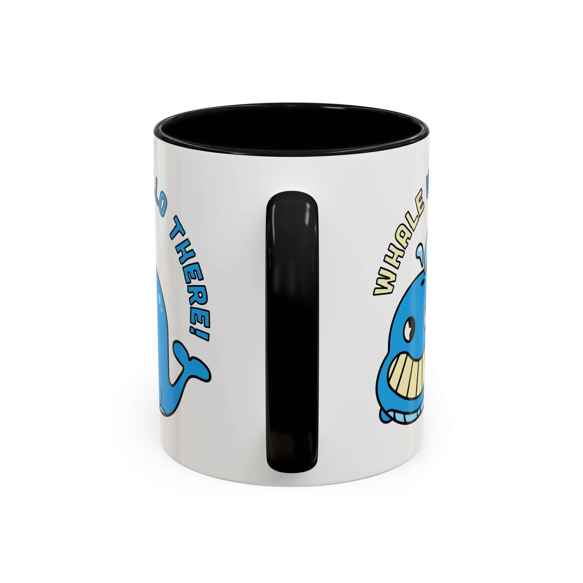 Whale Hello There Mug featuring a chubby blue whale and playful text for cheerful mornings.