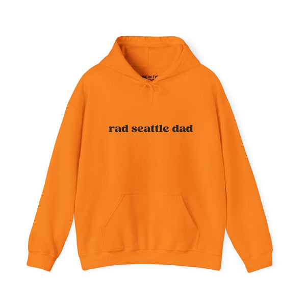 Rad Seattle Dad hoodie in vibrant orange, perfect for stylish dads in Seattle.
