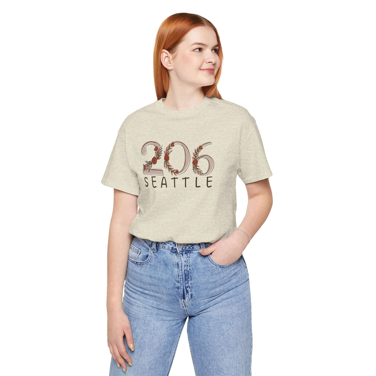 206 Floral Area Code soft tee for women, showcasing Seattle pride in a stylish, comfortable design.