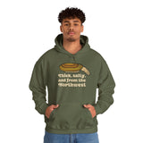 Thick & Salty Northwest Geoduck Clam Hoodie featuring a quirky clam graphic and humorous text.