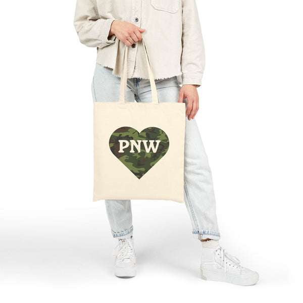 Camouflage PNW Heart Cotton Canvas Tote Bag