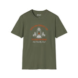 Into the Forest I Go T-shirt with lantern graphic, perfect for outdoor enthusiasts and nature lovers.