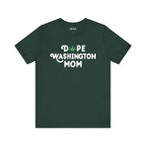 Dope Washington Mom soft tee with marijuana leaf design on forest green background.