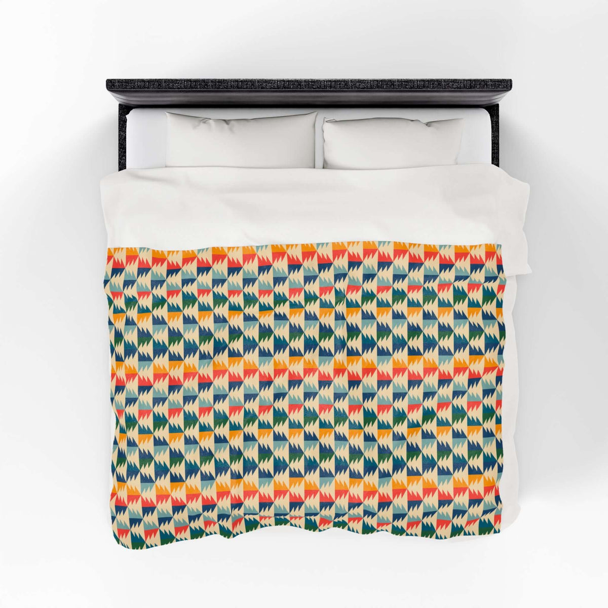 Apres Evergreen in the PNW Retro Lightweight Cozy Blanket featuring retro ski colors and a unique pattern.