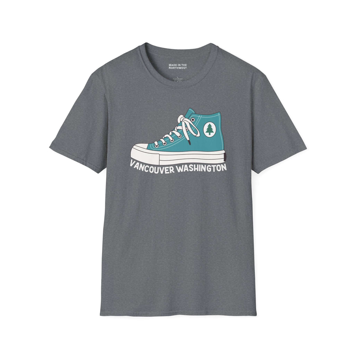 Kickin’ It in the 360 Vancouver T Shirt featuring a Converse hi top and Vancouver Washington graphic.