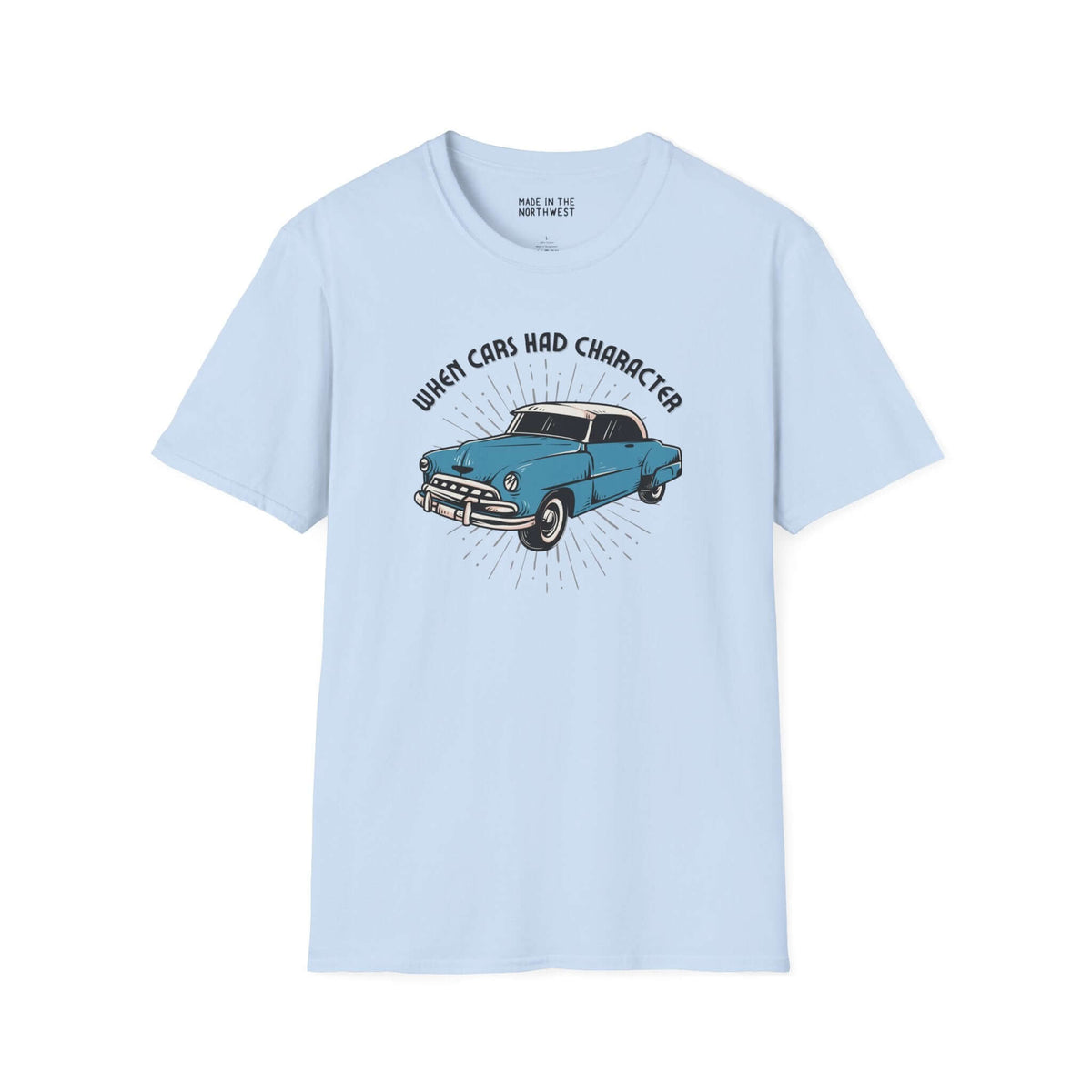 When Cars Had Character softstyle t-shirt featuring a classic 52 Chevy Deluxe Coupe design.