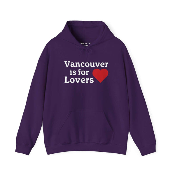 Purple "Vancouver is for Lovers" hoodie with heart design celebrating Vancouver, WA.