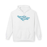 Locally Hated hoodie in white with cheeky retro script design, perfect for comfy casual days.