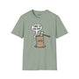 Time to Log Off T Shirt featuring a cartoon stump with an axe and speech bubble, perfect for casual wear.