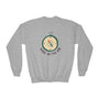 Gray kids' sweatshirt with compass design and 'Made in the NW' logo for Pacific Northwest pride.
