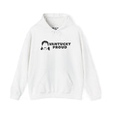 Vantucky Proud Rusty McCoy cozy hoodie in white with graphic print, representing resilience and pride.