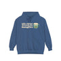 Life's Better Around the Campfire Hoodie in blue with campfire mug graphic
